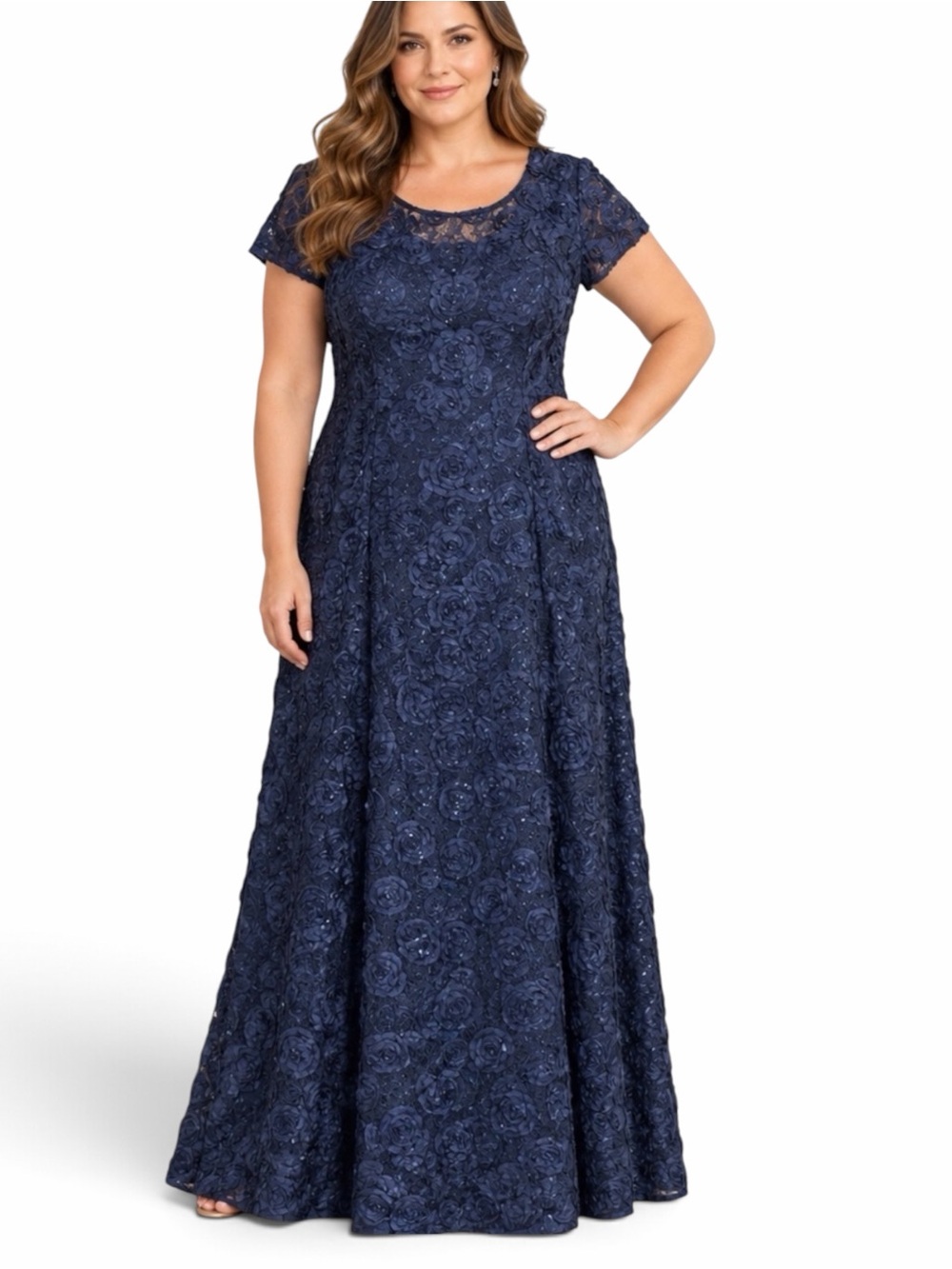 Alex Evenings Rosette Lace A-Line Evening Dress NWT SZ 18 Mother Of The Bride